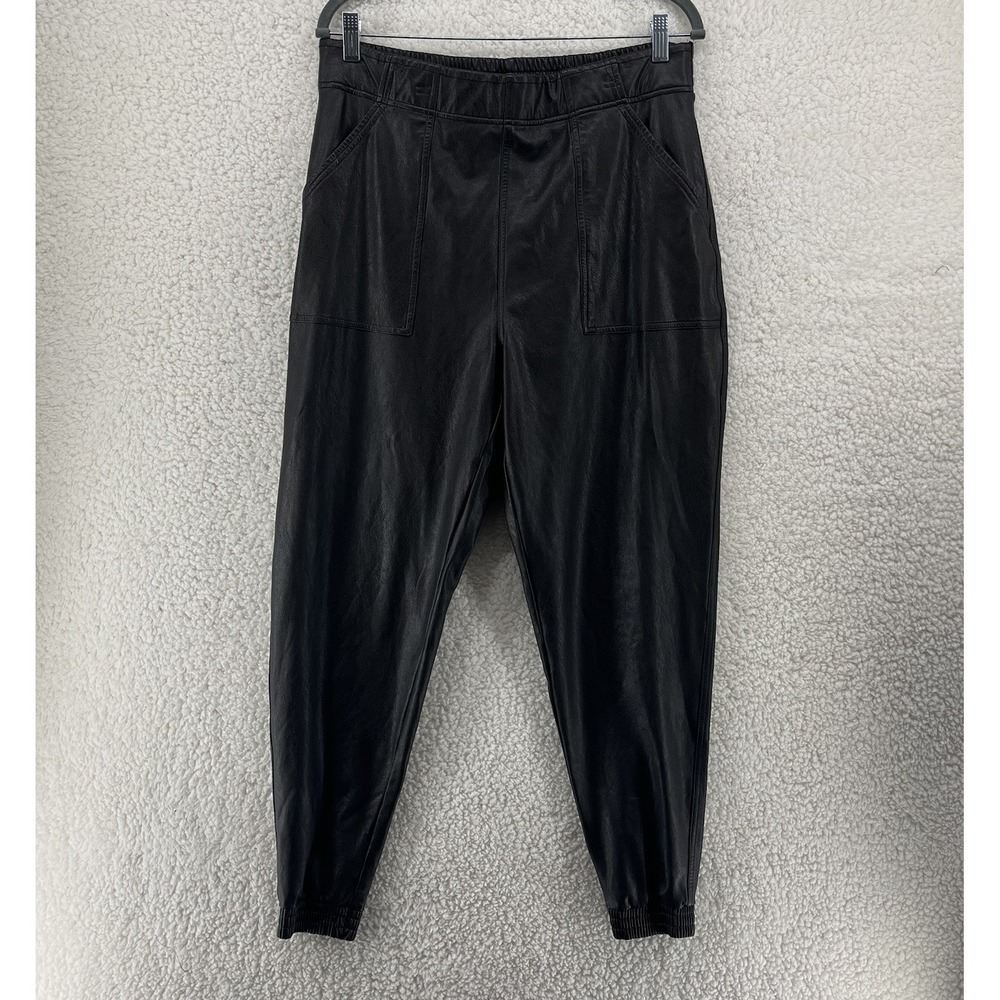 Spanx Faux Leather Jogger Pants Black Size XL Pull On Patch Pockets Moto‎ Biker